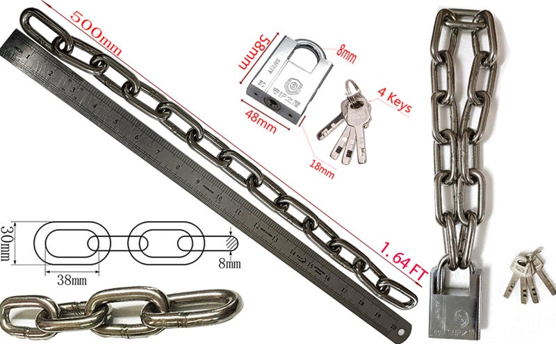 WANLIAN Safety Chain Lock with 8 mm Thick Hardened Special Steel Round Chain Lock Cycling Chain Locks Motorcycle Lock Suitable for Electric Bicycles, Bicycles and Motorcycles (Chain Locks) - Image 2